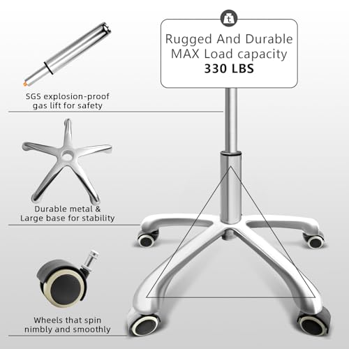 Medical Stool on Wheels with 360 Degree Swivel Armrests PU Leather Medical Stool, Height Adjustable, Salon, Shop, Home and Medical Dental Assistant Chair, Black - Thumbnail 5