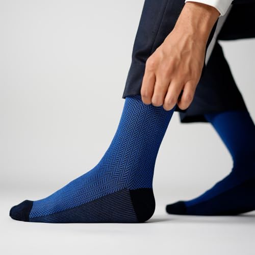 Image of Theater Black & Blue Men's Socks | Mercerised Cotton | Mid Calf Length | Anti-Bacterial | Luxury Office Wear | Soft, Breathable & Durable