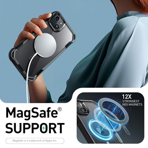 i-Blason Ares Mag for iPhone 15 Plus Case [6.7 inch], [MagSafe Compatible] Full-Body Dual Layer Anti-Slip Shockproof Rugged Clear Bumper Case with Built-in Screen Protector (Black)
