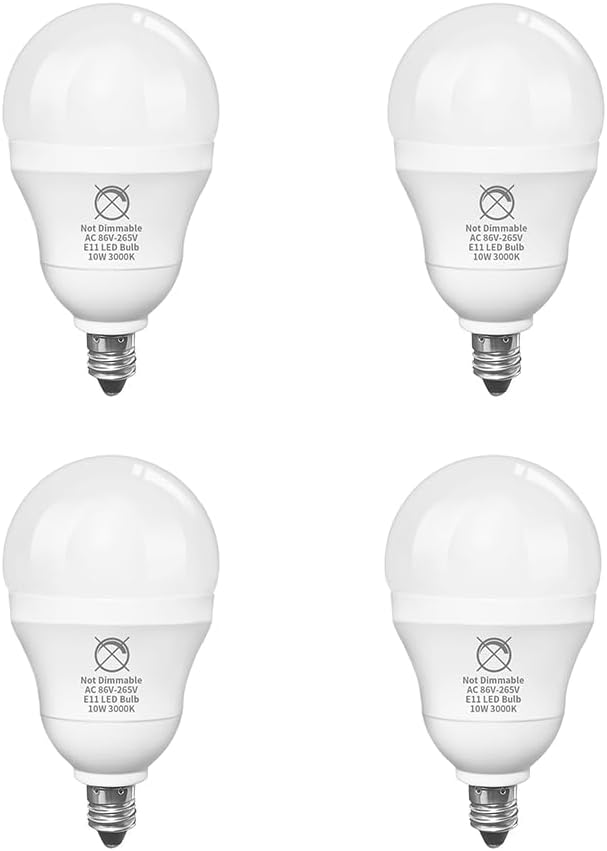 Non-Dimmable E11 LED Bulb 10W, 100W Mini-Can E11 Halogen Equivalent, 1200LM, 86V-265V, 5000K Daylight White, Mini Candelabra Base JDE11 Bulb, 4-Pack