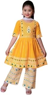 Kid Girls Rayon Yellow Kurti Plazzo Set | Comfortable, Breathable, Lightweight, Skin Friendly|SL_17 Price In India