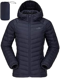 CAMELSPORTS Women's Down Jacket Hooded Winter Light Weight Short Puffer Coats Packable Warm Windproof Ladies Parka