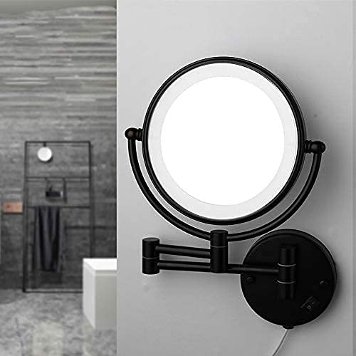 ZEDARO Espejo de Maquillaje Negro Mate Montaje en Pared LED Extender Plegable Espejo de luz LED de Doble Cara Espejo de baño con Aumento de 3X