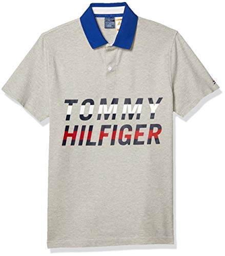Tommy Hilfiger Men's Adaptive Polo Shirt with Magnetic Buttons Slim Fit, Grey Heather, SM