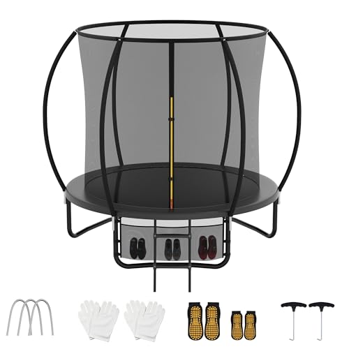 7.5ft/10ft/12ft/14ft Outdoor Trampoline with Safety Enclosure Net Non-Slip Ladder & Shoe Storage for Kids & Adults Perfect for Exercise & Fitness Fun