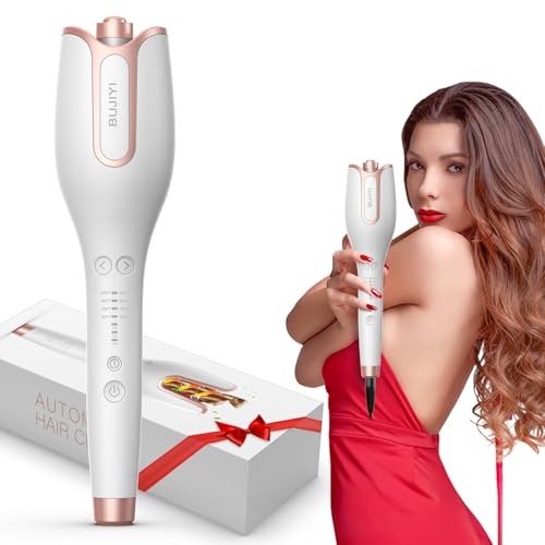 BUJIYI Rizador de Pelo Automatico, Rizador Pelo Ondas, con 4 Niveles de Temperatura Ajustables, 3 Opciones de Tiempo de Calentamiento, Diseño Antiquemaduras, no Daña el Cabello