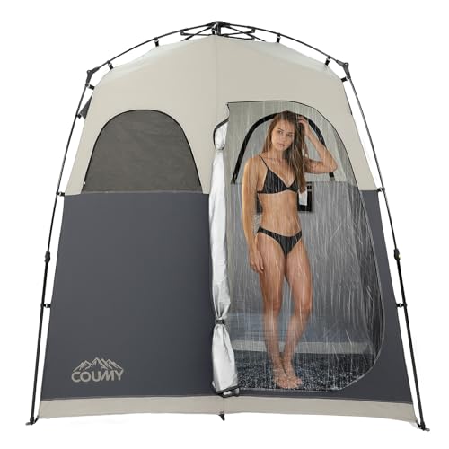 Coumy 2 Rooms Camping Shower Tent Privacy Shelter,Portable Outdoor Shower,Changing Room,Sun Shelter for Camping,Beach Hiking,and Fishing,Black