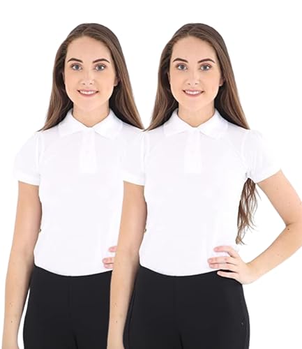 GW CLASSY OUTFIT 2X Girls Polo Shirts (Pack of 2) Short Sleeve Girls School Uniform Polo T-Shirts PE Tops 4-12 Years (8-9 Years, 2X White)