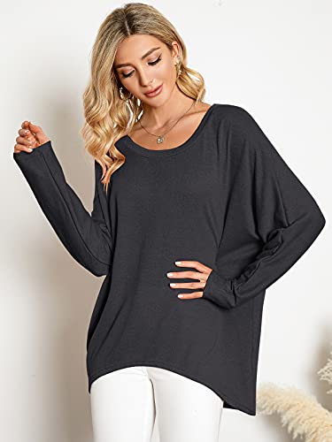 Image of ZANZEA Women's Off The Shoulder Batwing Tops Casual Loose Oversized Tshirts Long Sleeve Fall Pullover Sweater Tops