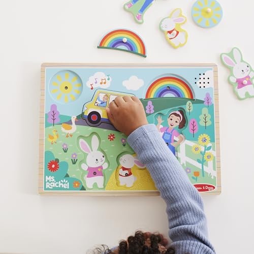 Melissa & Doug 50355 Ms. Rachel Wooden Song Peg Puzzle, Light Activated, 6-Piece With Full Songs, Toddler Toys thumb #1