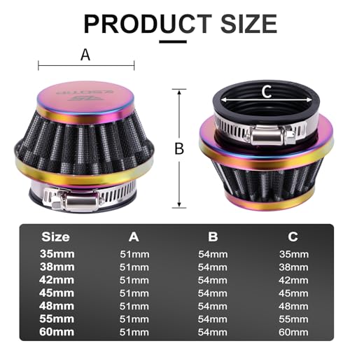 Image of 2PCS Motorcycle 35MM Air Intake Filter Universal Carburetor Air Filter Cleaner for Dirt Pit ATV SSR TTR Bike Breather Filter Fit for Many Different Carburetors (Colorful 48MM)