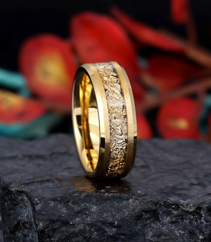 4mm 6mm 8mm Tungsten Wedding Bands for Men Women Yellow Gold Plated/Gold Foil/Meteorite Engagement Promise Rings for Couple Him Her Matte Brushed Domed/Beveled Edges Comfort Fit Size 5-143