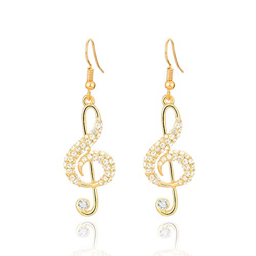 Os brincos de notas musicais, incrustados em cristal de zircónia cúbica, material antialérgico, podem ser usados como presente de aniversário para meninas ou amigos., Cobre