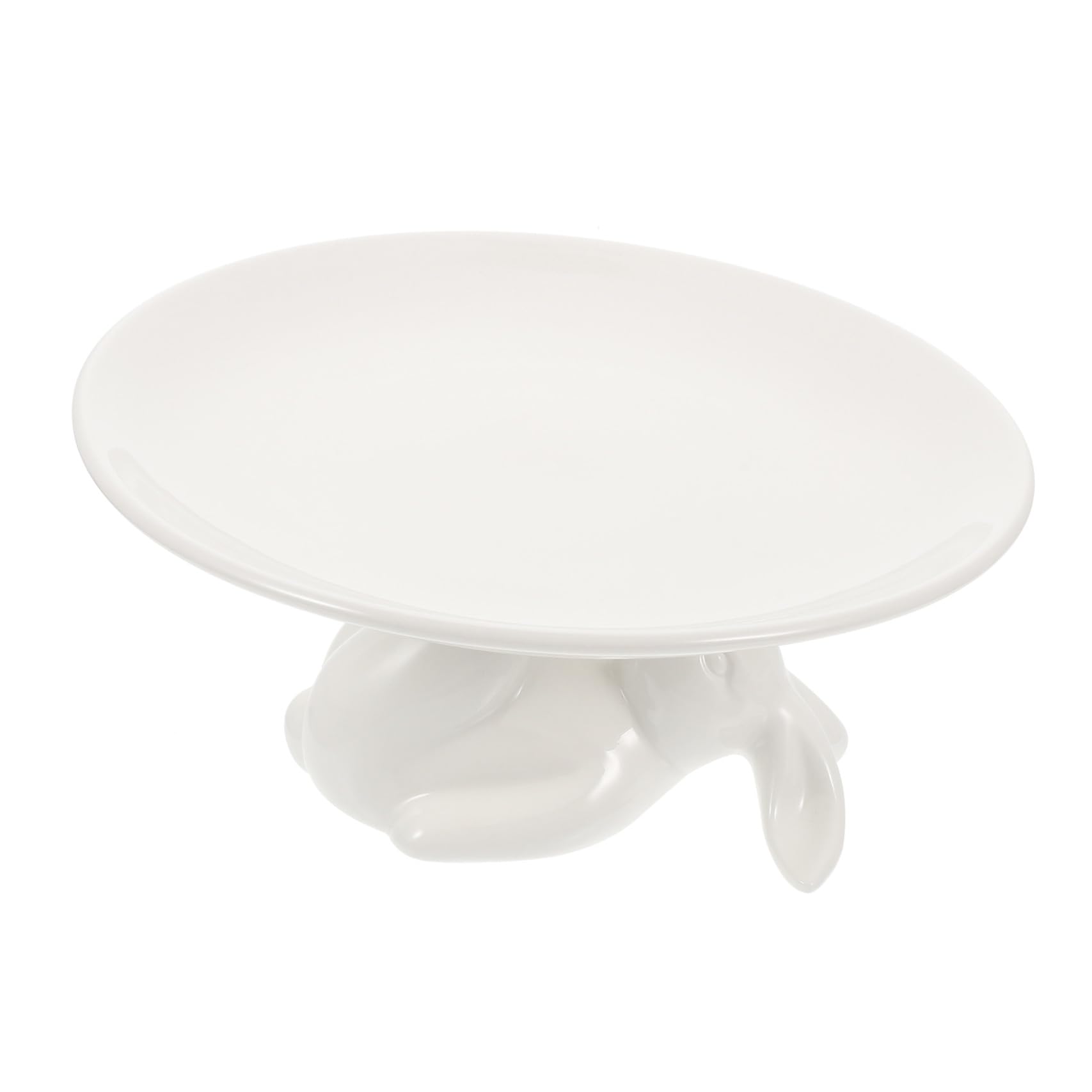 COLLBATH Soporte para Pastel de Cerámica de 20 CM Adorno de Conejo Bandeja para Postres y Almacenamiento Adecuado para Bodas Fiestas y Decoración de Mesa