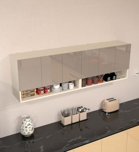 Image of SPECIALITY PANELS 6 Door Wall Cabinet with UV Profile Shutter | Wall Mounted Storage Cabinet for Kitchen Bathroom Living Room | Wooden Wall Cabinet Organizer Mocha Finish Finish DIY Assembly