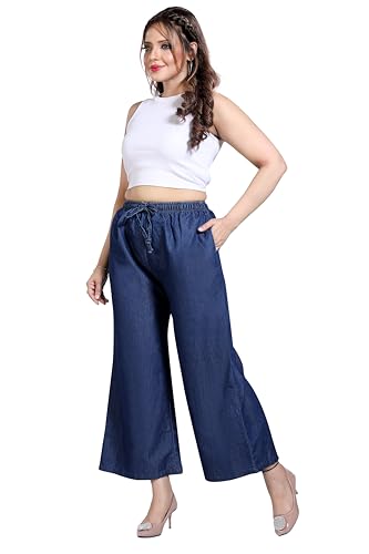 Image of BENKILS Women's Denim Cotton Blend Mid RIS Regular Fit Palazzo Pants - Available Size - S to 7XL