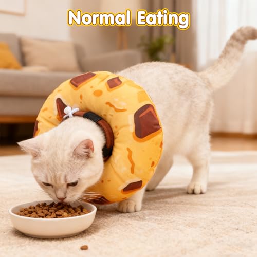 Image of BEAUTYZOO Cat Cone Collars Soft, Cat Recovery E Collars After Surgery to Stop Licking, Adjustable Elizabeth Circle Collar Cute Pet Donut Pillow for Cats Kitten Small Dogs, Cookie S