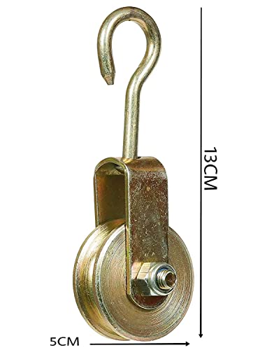 Image of Red Hate Solid Metal Roller Pulley with Hook for Lifting Rope, Gym, Exercise, Pull up bar, Climbing, Hanging, Gold