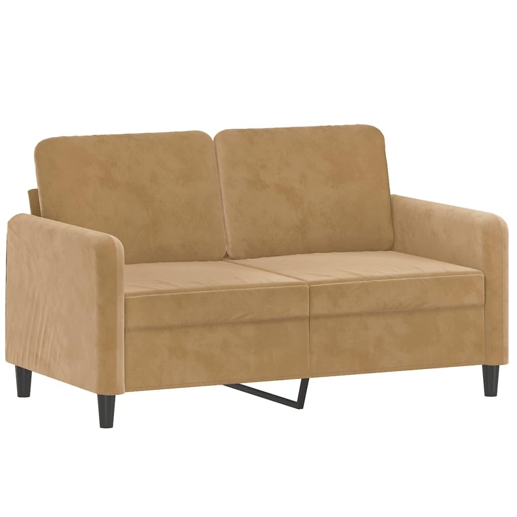 Sofa 2-osobowa, brązowa, 120 cm, aksamitna, metalowa rama, gruba wyściółka, miękki luksusowy materiał, wytrzymały, stabilny, wygodny komfort siedzenia do salonu