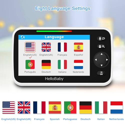 Image of HelloBaby Monitor with Camera and Audio, 5' Screen with 16-Hour Video Streaming, Remote Pan-Tilt-Zoom Camera, Two-Way Talk, VOX Mode, Auto-Night Vision, Range up to 960ft and No WiFi
