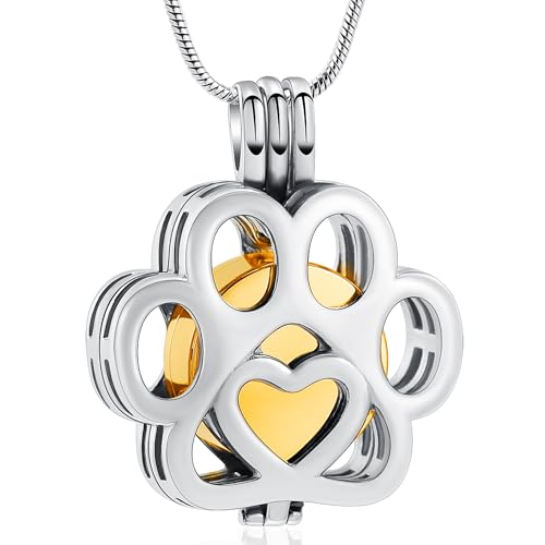 VCCWYQK Joyería de cremación para cenizas para perro o gato de acero inoxidable con medallón conmemorativo collar interior de mini estuche joyería de cremación para mascotas (B-Acero+Oro)