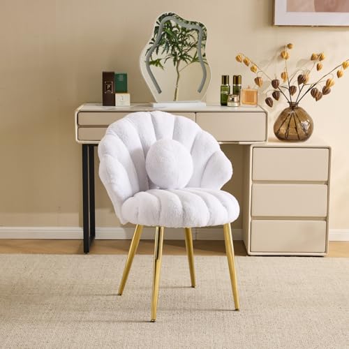 Image of Bonnlo Shell Armchair, Vanity Chair with Pearl Deco Pillow, White
