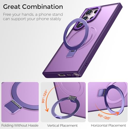 Image of Rayboen for Samsung Galaxy S23 Ultra Case with Magnetic Ring Stand, [Designed for Magsafe] Shockproof Anti-Scratch Protective Slim Fit Skin Feel Phone Cover for Samsung S23 Ultra, Matte Purple