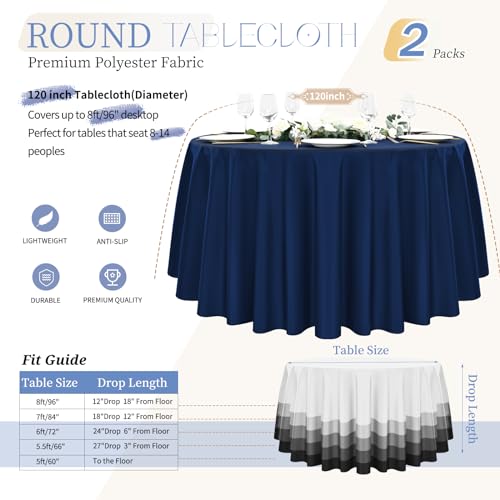 2 Packs Navy Blue Round Tablecloth 305cm Diameter, Round Table Cover for diameter 150-240cm Tables - Image 2