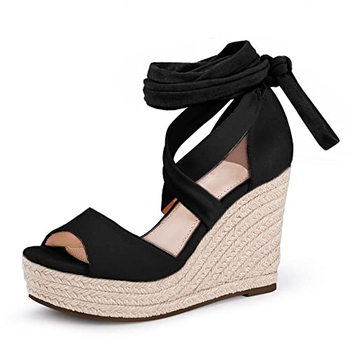 Image of Womens Espadrilles Wedges Sandals Heels Open Toe Tie Lace Up Platform Ankle Strap Summer Dress Shoes