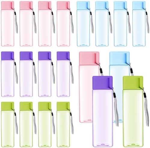 20 Pcs Plastic Water Bottle Bulk, 17 oz Sports Water Bottles Rectangle Reusable Large Water Bottles for Kids Adults School Thanks Gift Gym Outdoor Sport Fitness Travel
