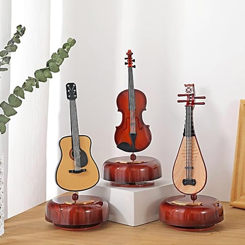 Image of AUGEN Exclusive Music Box Musical 360 rotatable Carousel Children's Wooden Men and Women Birthday Creative Christmas Valentine's Day Gift Home Decoration (Violin)
