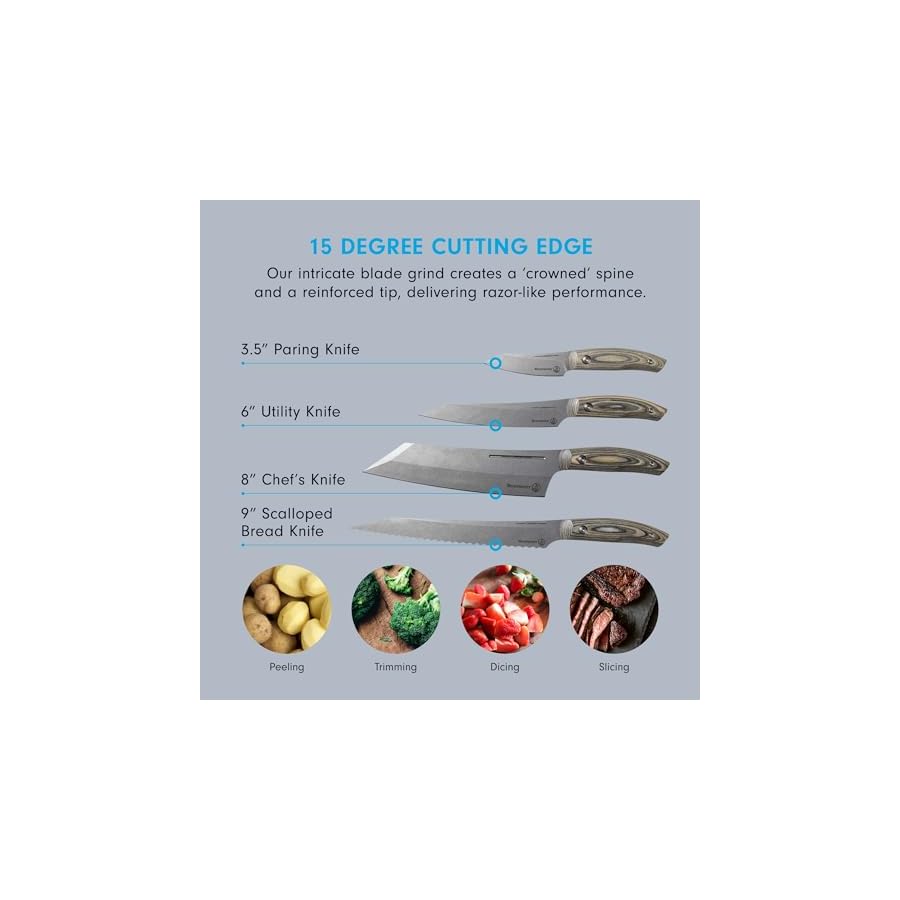 Messermeister-Carbon-5-Piece-Magnet-Knife-Block-Set-Bohler-K110-High-Carbon-Steel-with-a-Ceramic-Stonewash-Finish-Resin-Stabilized-Wood-Handles-Handcrafted-in-Maniago-Italy Messermeister Carbon 5-Piece Magnet Knife Block Set - Bohler K110 High Carbon Steel with a Ceramic Stonewash Finish - Resin-Stabilized Wood Handles - Handcrafted in Maniago, Italy