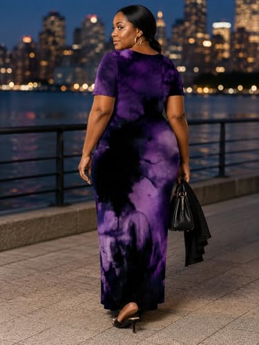 Image of SUZONANA Plus Size Maxi Dress for Curvy Women Summer Casual Sundress Short Sleeve Loose Vacation Dress