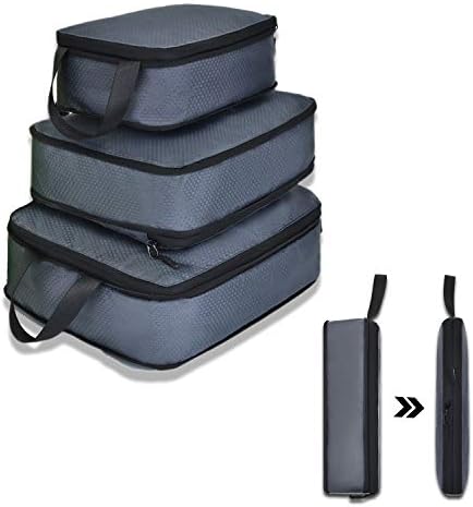 YZAOLL 3 Set/6 Set/7 Set Compression Packing Cubes Travel Accessories Expandable Packing Organizers,Travel Essentials for Carry on 3 Set Gray