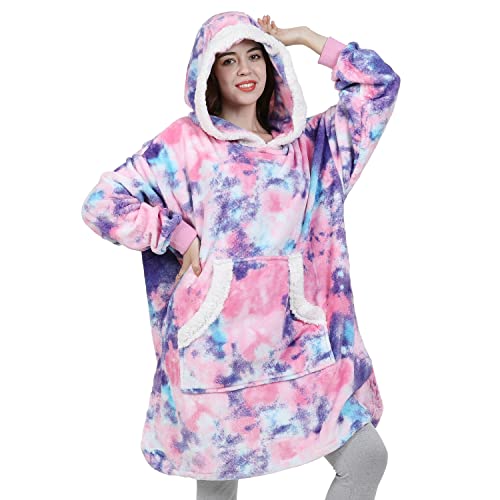 Winthome Manta de Sudadera con Capucha de Gran tamaño, Manta de Sudadera de Franela, suéter Acogedor para Mujeres Hombres Adultos (Rosa, un tamaño) Cover