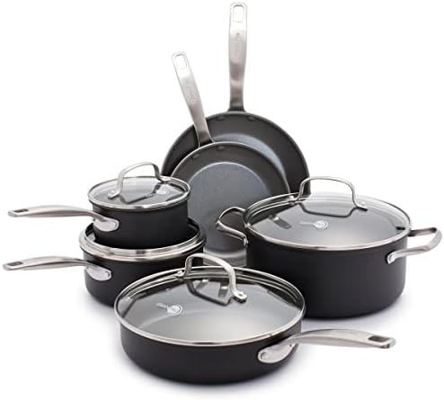 GreenPan Chatham Hard Anodized Healthy Ceramic Nonstick 10 Piece Cookware Pots and Pans Set, PFAS-Free, Dishwasher Safe, Oven Safe, Gray