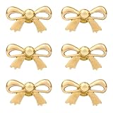 Indian Shelf 6 Pieces Brass Gold Bow Drawer Knobs for Kitchen Cabinet Hardware Nursery Door Decorative Tie Kids Dresser Knobs Pulls Premium Vintage
