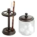 mDesign Glass Apothecary Jar and Toothbrush Holder Stand for Bathroom Vanities, 2 pc Set - Clear/Bronze