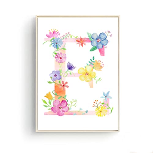 Peinture Lettre E Aquarelle Fleurs Roses Décoration Murale