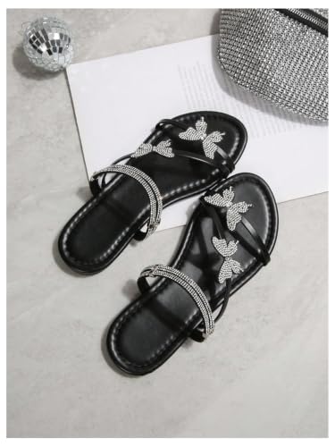 Image of OYOANGLE Women's Silver Rhinestone Sandals Sparkly Dressy Flat Sandals