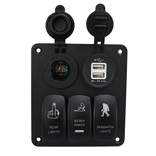 Painel de interruptor de 3 gangs, painel de interruptor 12 V-24 V, carregador duplo, isqueiro de cig