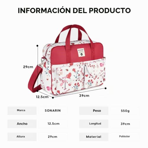 Miniatura 7 de Sonarin Gran Capacidad Multifuncional Bolsa De Pañales Para Bebés,Materna Messenger Bolsos Bandolera Bolsa De Viaje Para Pañales Impermeable Con Correa De Hombro Cambiador Rojo-Rosa