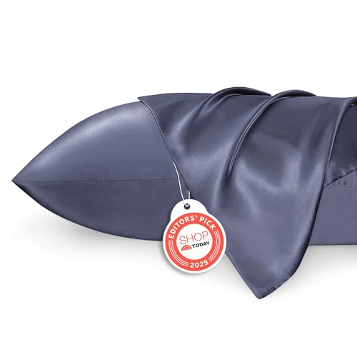 Image of Bedsure King Size Satin Pillowcase Set of 2 - Blue Granite Silky Pillow Cases for Hair and Skin with Envelope Closure, Similar to Silk Pillow Cases, Gifts for Women Men, 20x36 Inches, 2pcs