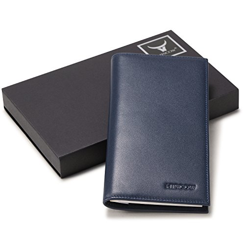Image of HISCOW Slim Leather Checkbook Cover for Personal Checks, Dark Blue, One Size