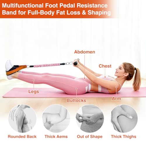 Image of Durable Comfortable Padded Handle Adjustable Pedal Resistance Band 20-40LBS for Full Body Workout