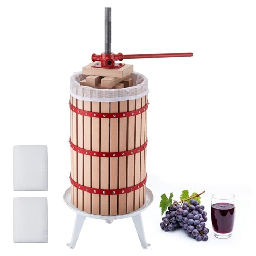 Image of VEVOR Fruit Wine Press, 7.93Gal /30L Manual Juice Maker, Solid Beech Wood Basket, Vintage Traditional Juicer with 6 Press Wooden Blocks, 2 Filter Bags, Heavy Duty Pole Handle Bar for Cider Apple Grape