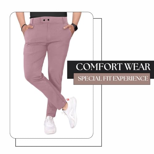 Image of COMBRAIDED Men's Slim Fit Stretchable Casual Trousers | Stylish Lycra Blend Pants for Office, Party