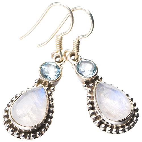 Boucles d'oreilles argent 925 pierre de lune topaze bleue E1477