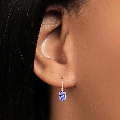 Gem Stone King 18K Rose Gold Plated Silver Gemstone Birthstone Leverback Earrings For Women | Gemstone Birthstone | Oval 7X5MM | Fine Jewelry for Her Mom Women Wife4