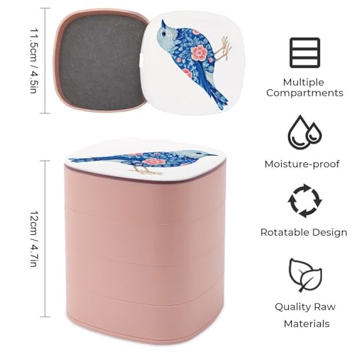 Boîte à bijoux rotative oiseau rose pour bagues et colliers